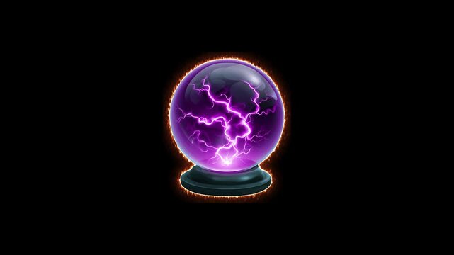 Glowing purple plasma orb with electric lightning strikes on black background