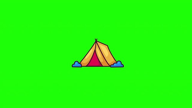 Animated camping tent doodle icon, hand-drawn flat vector line art with wiggle effect, looping motion graphic for camping and outdoor design