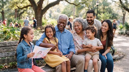 Fototapeta premium Multigenerational Family Enjoying Time Together in Park With Child's Drawing