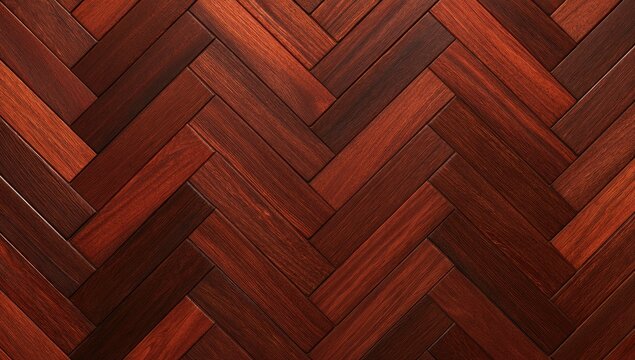 Rich Mahogany Herringbone Wood Floor Pattern Background.
