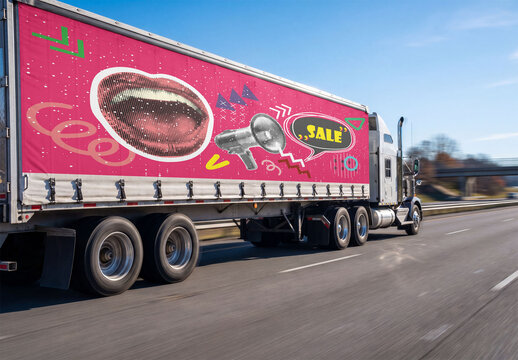 Mockup of typical american Truck Driving on the Highway