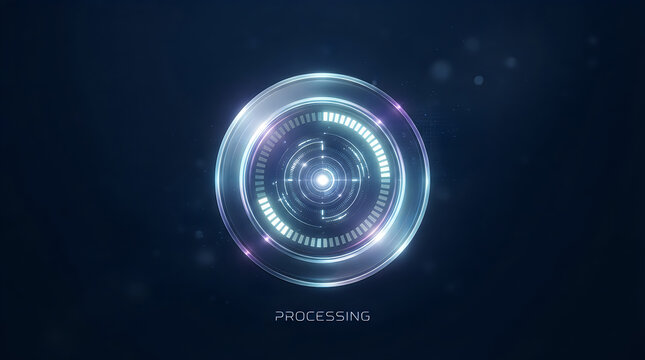 Futuristic Processing UI Icon, Glowing Circular HUD Interface, High Tech Data Visualization Element, Blue Digital Technology Concept AI, Technology, AGI