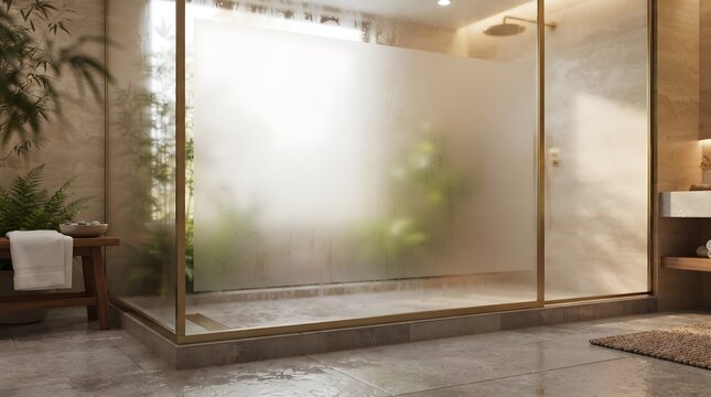 Frosted Glass Window Decal Mockup on Luxury Spa Shower Enclosure