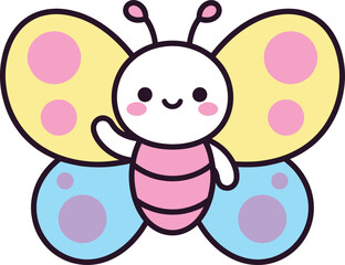 Naklejka premium Cute cartoon character butterfly with striped body waving cheerfully