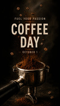 Coffee Day poster with coffee machine and beans