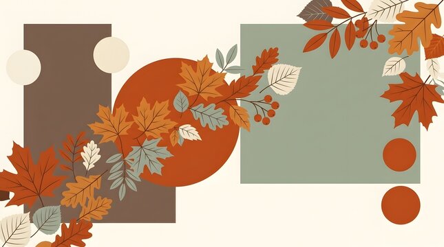 Abstract autumn background with geometric shapes and colorful fall foliage leaves for seasonal design and social media