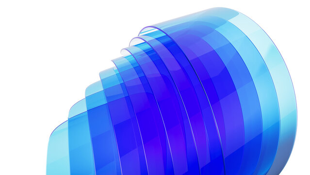 Abstract layered blue glass forms on transparent background - 3d illustration