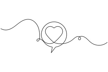 Obraz premium Friendship heart speech bubble icon sign continuous one line drawing on white background minimalist single art understanding affection and feeling emotion chat concept symbol vector illustration