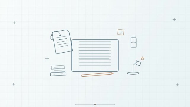 Minimalist desk setup with tablet, notebook, pencil, and lamp for creative work and study