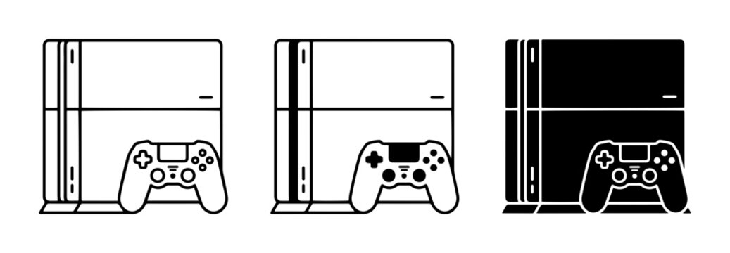 Gaming Console and Controller Icons, Vector Set, Black and White