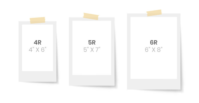 4R 5R 6R Photo Size Frames with Tape on White Background