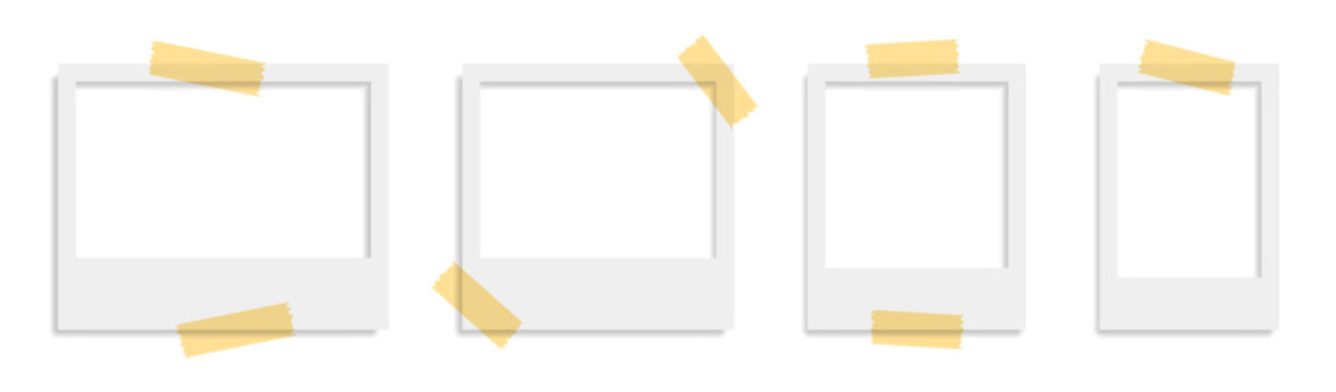 Blank Instant Photo Frames with Masking Tape on White Background
