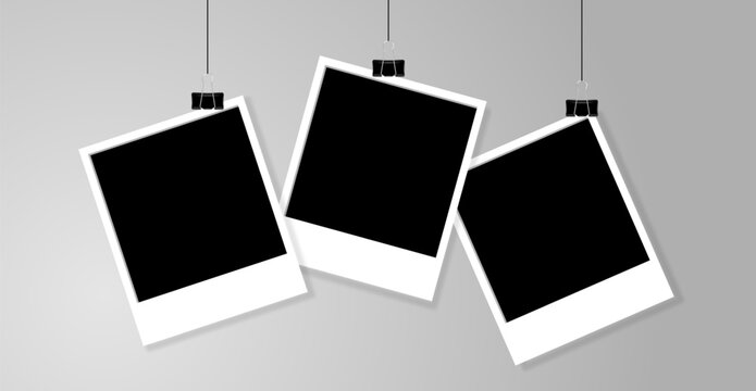 Hanging Instant Photo Frames with Binder Clips Mockup