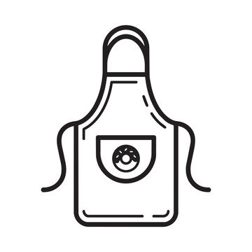 Minimal line art vector illustration of a kitchen apron with a donut pocket graphic