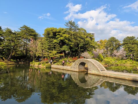 Shukkeien Garden Stone Arch Bridge and Pond, Hiroshima