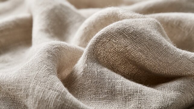 Textile weave texture showing natural beige linen threads in soft lighting offers a rustic organic material backdrop.