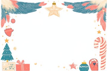 Naklejka premium Feathered wing frame a rectangular frame with wing like patterns and a christmas tree for an xmas holiday event