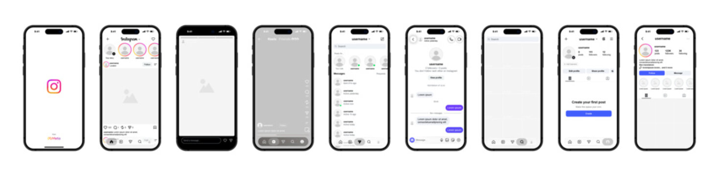 Instagram 2026 mockup interface. Instagram new update template. New Instagram social media features design 2026