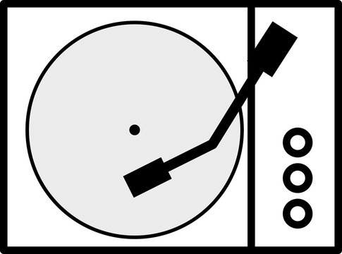 Vinyl Record Player Icon, Retro Turntable DJ Equipment Line Art Vector. Simple line icon of a turntable with spinning vinyl record and tonearm, ideal for DJ, analog music, and retro sound 