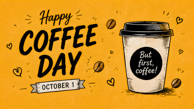 Happy Coffee Day illustration with coffee cup