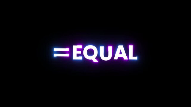 Neon equal sign text animation with glowing purple and blue light effects on black backdrop.