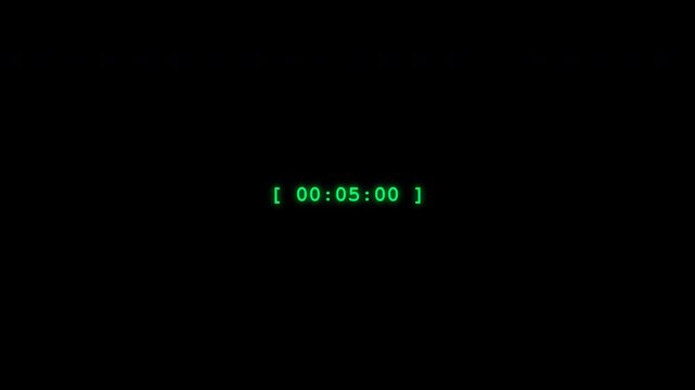 Digital green terminal style timer counter with transparent background and alpha channel