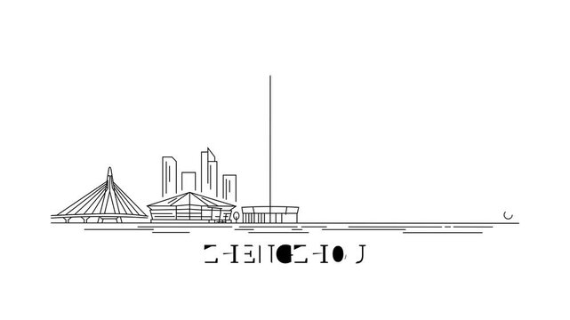 Simple line drawing shows Zhengzhou skyline