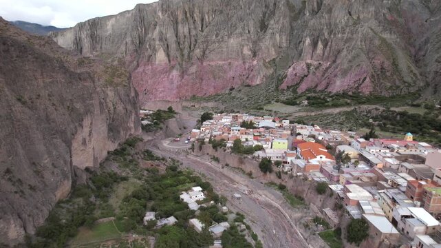 4K drone aerial view of Iruya, Salta, Argentina. A remote Andean village surrounded by dramatic mountains, deep valleys and winding roads in one of the most spectacular landscapes of northern Argentin