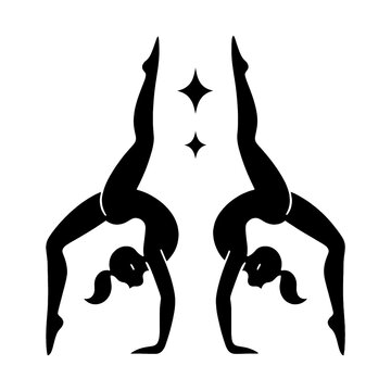 PNG Silhouette gymnasts performing handstands.