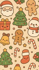 Fototapeta premium Festive cute Christmas characters mobile wallpaper