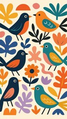 Fototapeta premium Colorful birds floral pattern mobile wallpaper