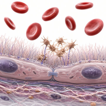 Microscopic View of Platelet Activation and Fibrin Adhesion on Endothelial Wall