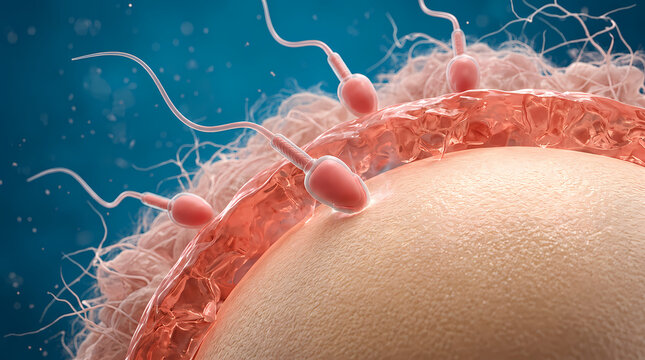 3D Rendering of Spermatozoa Contacting and Penetrating the Human Egg Cell