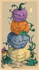 Naklejka premium Stack of jack o lantern colorful vintage mobile wallpaper