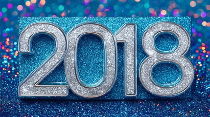 Fototapeta premium Sparkling Silver 2018 Numbers on Bright Blue Glittered Backdrop for New Year Winter Celebration.
