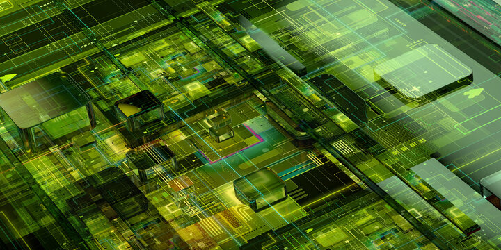 Digital information architecture: Multilayer network grid representing data flow, quantum computational systems, virtual infrastructure design. Information technology, cybersecurity, AI data science