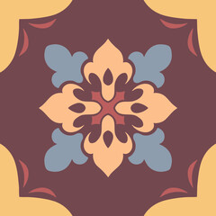 Vintage Mediterranean ceramic tile pattern with floral center and fleur de lis flourishes © Hanin