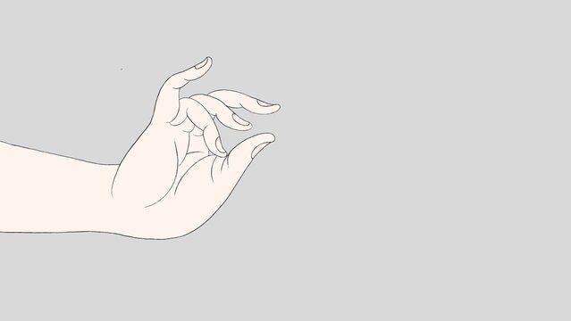 beautiful hand expression, hand illustration, 
Delicate line-art of a hand, fingertips in a Buddhist mudra-like prayer gesture, serene meditative atmosphere, imbued with the tranquility of a statue.