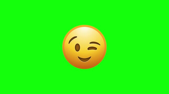 Winking Emoji Face Smiling Zooming Out Animated Graphic Green Screen Chroma Key Background Overlay