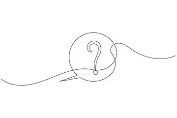 Obraz premium Question mark in a speech bubble icon sign continuous one line drawing on white background minimalist single art asking survey and problem solution symbol editable outline vector illustration