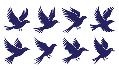 Fototapeta premium Birds in Flight Set, Stylized Silhouette Icons. Minimalist Design Elements for Branding and Decorative Use. with Avian