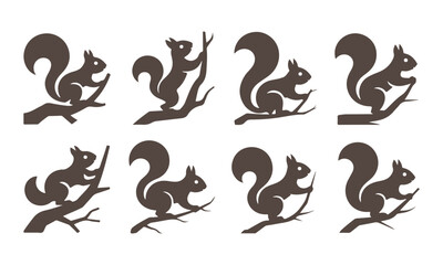 Fototapeta premium Squirrel Silhouettes Set in Various Poses, Showcasing a Playful and Dynamic Animal Illustration. Woodland Creature Design.