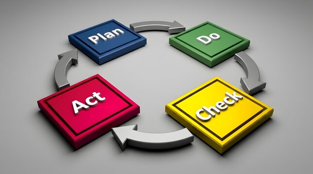 PDCA cycle diagram with colorful blocks on gray background