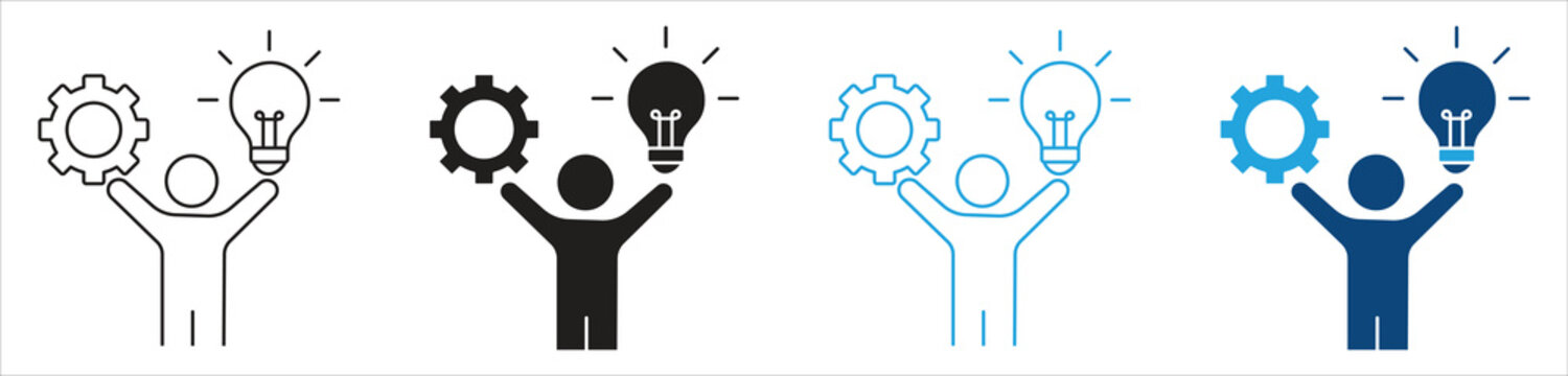 Proactive Business and Innovation Icon Set, Representing Initiative, Business Strategy, Problem Solving, Innovation, Creativity, Leadership, Smart Thinking, Ideas, and Entrepreneurship, Vector 