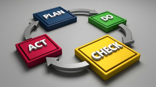 PDCA cycle diagram with colorful blocks and arrows