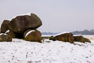 The big boulders of ancient and magical dolmen D15 in a winter's landscape, Loon, Drenthe, the Netherlands © Dan Photo Shaman