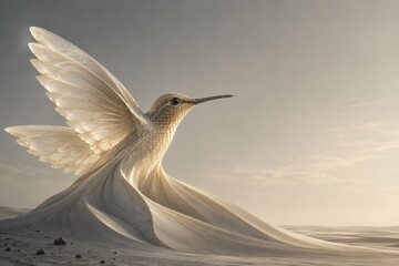 Naklejka premium Hummingbird Transforming Into Translucent Alabaster Desert Dune