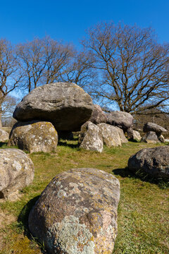 Fine art close up of dolmen D15 nearby Loon, Drenthe, the Netherlands on a sunny winter's day