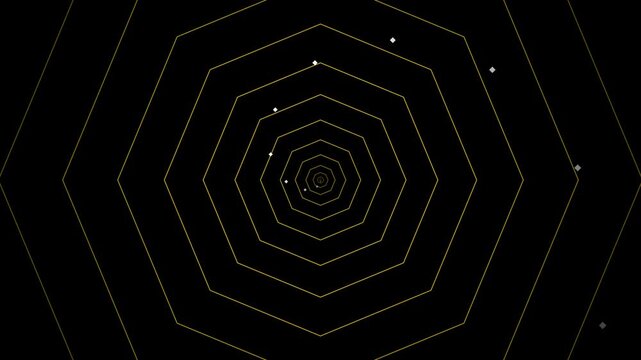 Abstract golden octagon tunnel loop with alpha channel and isolated geometric patterns