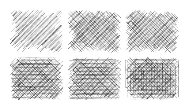 Crosshatch pencil sketch texture rectangles vector set